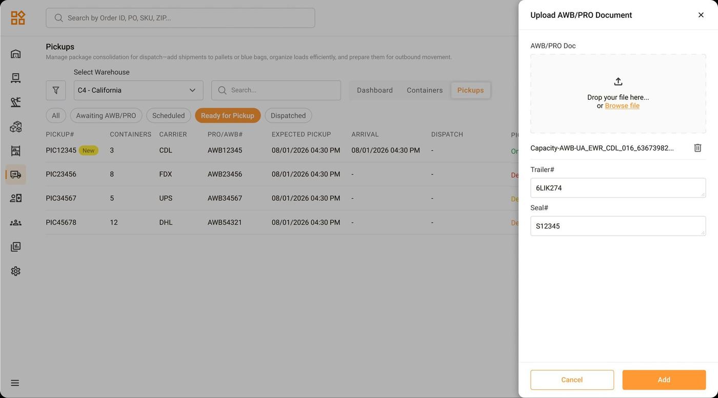 Document upload panel