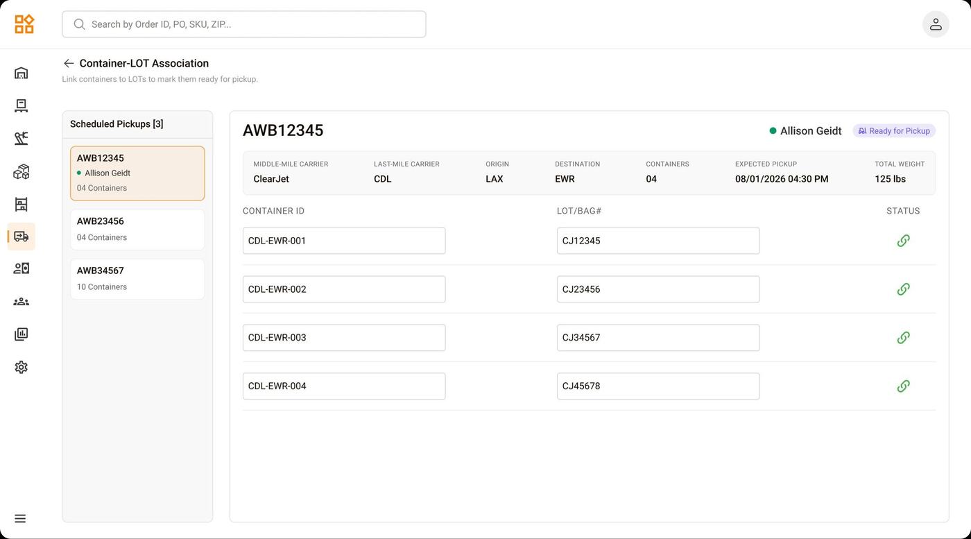 LOT association screen